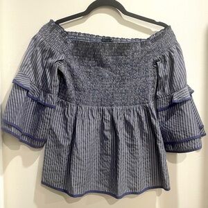 American Eagle Outfitters Blue Striped Off-Shoulder Blouse